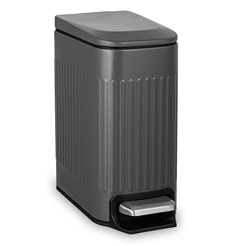 TrashAid Small 1.6 Gallon Stainless Steel Trash Can with Removable Inner Bucket, Grey, Hands Free Step Pedal Design - color: Grey