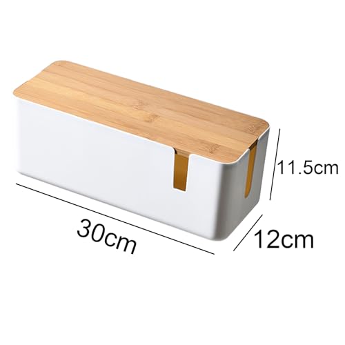 Changsuo Small Cable Management Box with Bamboo Lid for Extension Cord Power Stripe Surge Protector Wire Concealer Organizer Cover Hider (White) - color: White