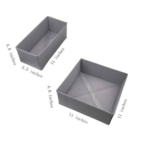 Bructhun Foldable Fabric Drawer Organizer Set 4 Pack Dresser Dividers - Sock Underwear Storage Bins Gray - color: Gray