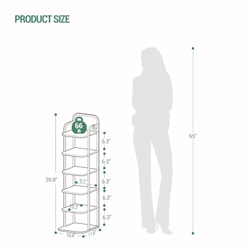 Hzuaneri 6 Tiers Vertical Shoe Rack, Narrow Shoe Tower, Tall Shoes Shelf with 2 Hooks, Adjustable Shelves, Corner Shoes Shelves for Small Spaces, Entryway, Living Room, Greige, SR04205B - color: Greige and Black, size: 6 Tier(11.8"D x 10.4"W x 39.8"H)