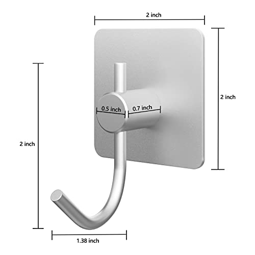 VAEHOLD 4PACk Wall Hooks, Heavy Duty Sticky Holder Waterproof Aluminum Towel Hooks for Hanging Coat, Hat, Key, Clothes, Closet Hook Wall Mount for Kitchen, Bathroom, Office（Silvery） - color: Silver, size: 4 Pack