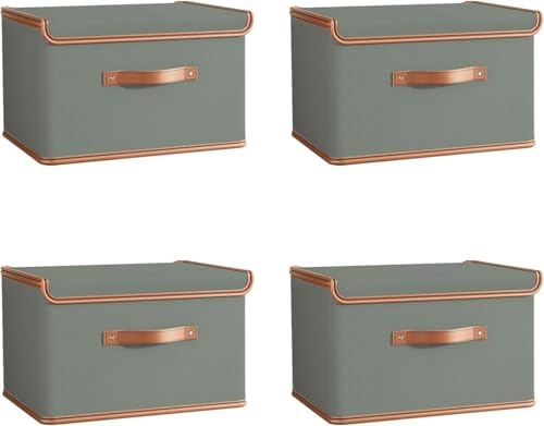 Tuza 4 Pack Storage Bins with Lids, Collapsible Closet Organizer Container, Fabric Organizer Box with Handles, Decorative Storage Boxes with Lids for Organizing Clothes, Blanket, Grey, Extra Large - color: Grey, size: 4 Pack - Extra Large