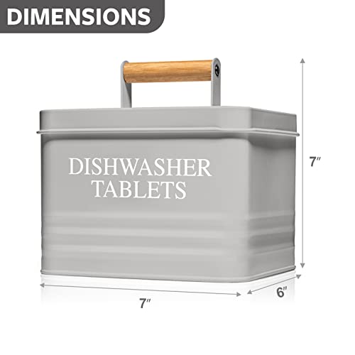 Calindiana Modern Farmhouse Metal Dishwasher Pods Container with Lid for Kitchen Organization and Storage, Kitchen Essentials Decor Accessories, Dishwasher Pods Holder, Grey - color: Grey