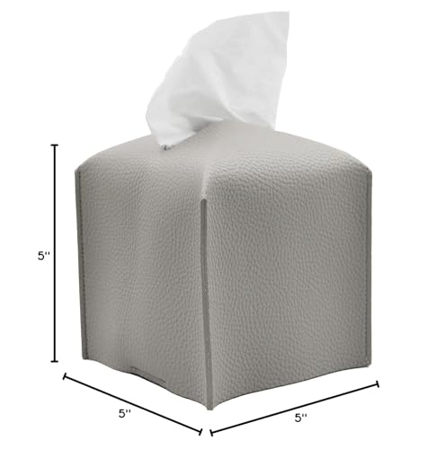 Livelab Tissue Box Cover Holder, Square Modern Decoration PU Leather Facial Tissues Case Roll Paper Dispenser for Bathroom Vanity Countertop, Night Stands, Office Desk Car 5X5X5'' | Pastel Grey - color: Pastel Grey