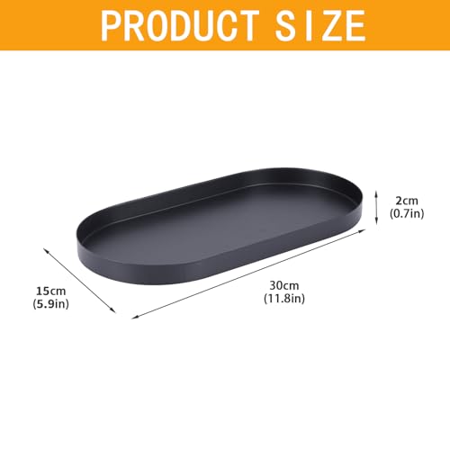 Oval Key & Wallet Tray, 12"x6"x0.8" Metal Valet Trays for Entryway Table, Minimalist Catch All Dish for Keys, Wallet, Jewelry, Black