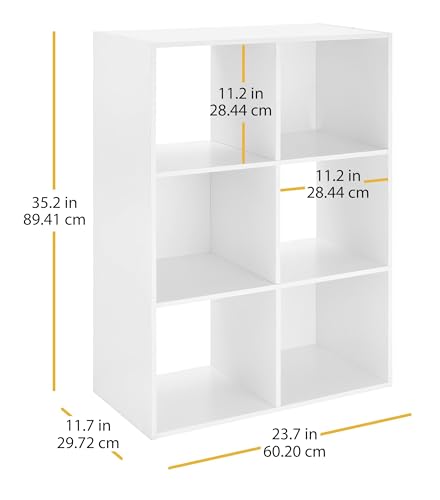 Whitmor 6 Cube Storage Organizer, 3 Tier Stackable MDF Wood Bookcase, Open Storage Display Bookshelf, Storage Cabinet for Living Room, Bedroom, Home, Office, 23.7" L x 11.7" W x 35.2" H, White - color: White, size: 6 Cube Stackable