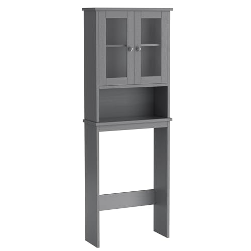 Walsunny Over Toilet Storage Cabinet, BathroomShelf Organizer Over Toilet, Washing Machine Box, Space Saver with Adjustable Decorative Racks（Gray） - color: Grey, style: 1 Open Shelf