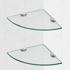 Glass Corner Shower Shelves, Tempered Floating Glass Shelves Wall Mount, Shower Caddy Organizer, Bathroom Corner Shelf with Zinc Alloy Brackets for Bathroom, Kitchen, Living Room, 9.8" x 9.8", 2 Pack - size: 2 PACK Without Rail