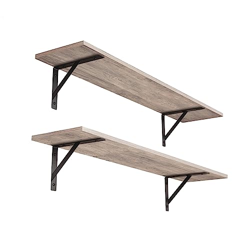 DINZI LVJ Long Wall Shelves, 31.5 Inch Wall Mounted Shelves Set of 2, Easy-to-Install, Wall Storage Ledges with Sturdy Metal Brackets for Living Room, Bathroom, Bedroom, Kitchen, Greige - color: Greige, size: 31.5 Inch