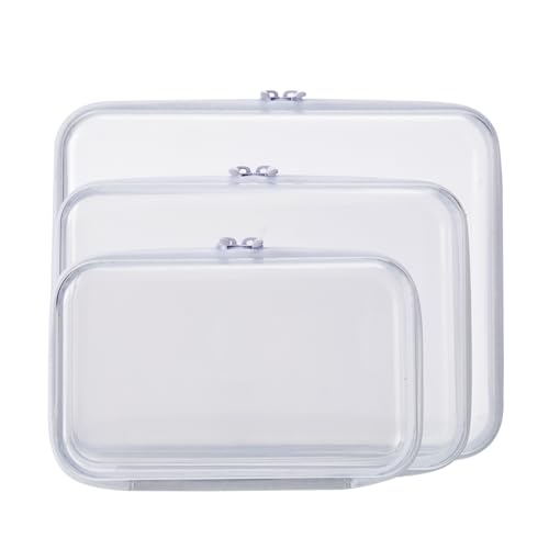 MACOPRO 3PCS Clear Zipper Pouches, Kid's Toy Storage Organizer Bins, Zippered Hard Pouch Double, Portable Makeup and Cosmetic Bag, Hard Plastic Case,Clear Zipper Bags Pencil Case, Christmas Storage - size: 3Pcs-SML