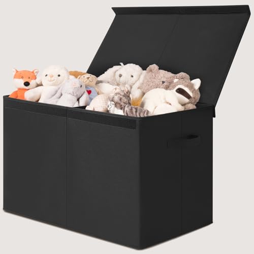 INDRESSME 122L Large Toy Storage Box with Lid, Toy Storage Organizer, Toy Baskets with Dividers for Playroom, Bedroom, Closet, Storage Bins for Kids, Boys Girls 26"x17"x17" (Black) - color: Black, size: 26"x17"x17"