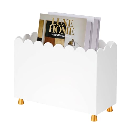 Acrylic Magazine Holder, Magazine Rack Floor,Sleek White Stylish Organizer with Luxe Gold Metal Feet and Wave Edge Design Space Saving Storage for Books Newspapers Office Supplies,Home Office(White) - color: White