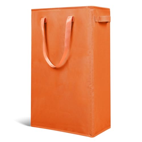 Odonata Slim Laundry Hamper Handles Collapsible Laundry Basket Thin Dirty Clothes Basket Narrow Laundry Bag Foldable Dirty Hamper 45L (Orange) - color: Orange