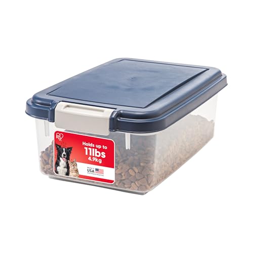 IRIS USA Airtight Dog Food Storage Container, Up to 11 lbs, Dog Cat Bird and Other Pet Food Treats Storage Bin, Dog Cat Wet Food Cans, Keep Fresh, BPA Free, Stackable, Navy - size: 11 lbs