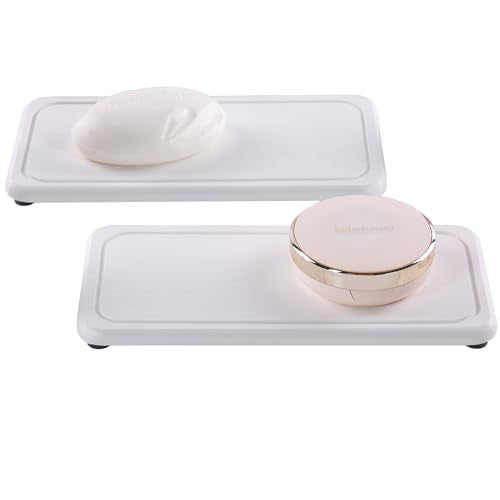 NiuYichee 2 Pcs Water Absorbing Stone Trays, Kitchen/Bathroom Sink Soap Dish, Diatomite Tray Used for Hand Soap & Cosmetic Bottles in The Modern Home, 4" W x 8.3" L, White - color: White, size: 8.3" x 4" with groove