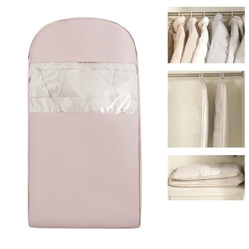 Space Saving Hangable Garment Bag with Self Compression Zipper - Organizer for Closet(Pink，M) - color: Pink, size: M