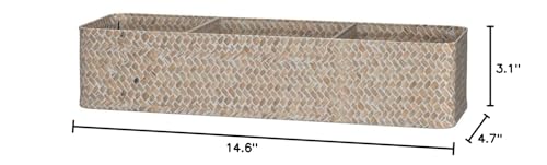 Seagrass Storage Basket 3 Sections Woven Shelf Baskets with Compartment (Whitewash, 14.6inch x 4.7inch x 3.1inch) - color: Whitewash 3 Sections without Lid