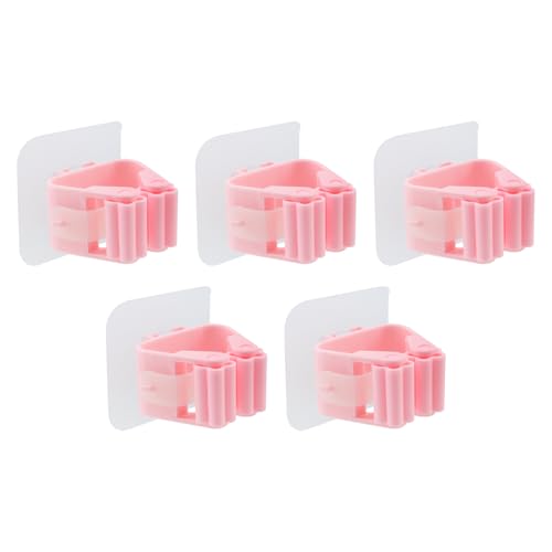 Sscon 5Pcs Self Adhesive Broom Holder Wall Mount Mop and Broom Gripper Holder - Pink