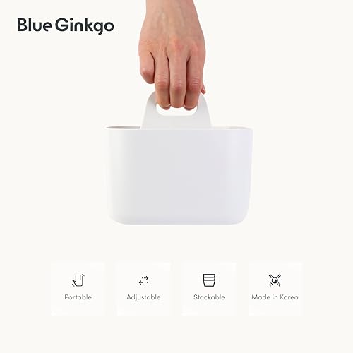 BLUE GINKGO Small Stackable Organizer Caddy – Korean-Made Portable Tote for Bathroom, Office, Crafts, or School Supplies (Square, White) - color: WHITE, size: Square
