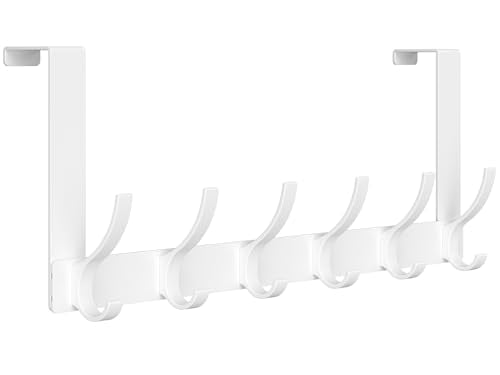 Optish Over The Door Hooks, Door Hanger Hooks for Hanging, Over The Doors Towel Racks for Bathroom with 12 Coat Hook, Coat Rack Bathroom Accessories（1 Pack, White） - color: White, size: 1 Pack-12 Hooks