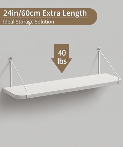 Afuly White Floating Shelves, 24 inch Long Shelves for Wall, Hanging Storage Shelf for Kitchen Bedroom Living Room, Wood Chic Wall Decor, Set of 2 - color: White, size: 5.9"D x 24"W