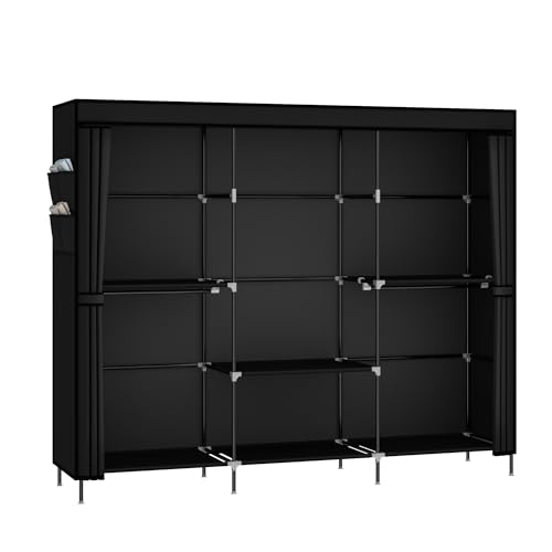 MOGELAFOO 83" Closet Wardrobe, Portable Closet for Bedroom, Freestanding Clothes Rack with Non-Woven Fabric Cover, 5 Hanging Rods, 6 Storage Shelves, Clothes Storage Organizer, Black