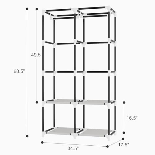 Portable Closet for Hanging Clothes, Portable Wardrobe Closet with Cover, 4 Storage Shelves, 2 Hanging Rods and 8 Side Pockets, Easy Assembly and Sturdy Free Standing Closet for Bedroom, White - color: White