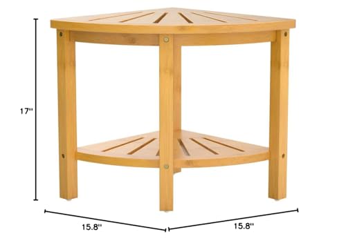 Bamfan Bamboo Corner Shower Bench Waterproof Stool with Space-Efficient Storage Shelf - Shower Stool Seat for Indoor or Outdoor Use - color: Natural