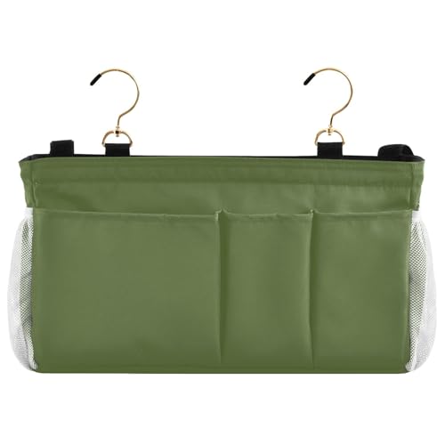 YETTASBIN Olive Green Bedside Caddy Hanging Storage Organizer Bag with 2 Straps & Hooks for Bunk Beds, College Dorm, Hospital Bed - Holder for Books, Phone, Magazine, Glasses, Keys