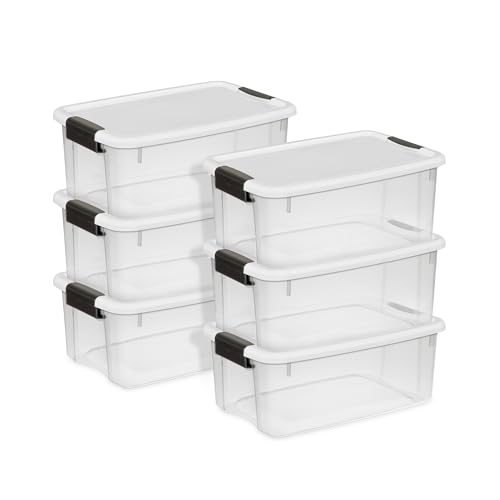 Sterilite 6-Pack Ultra Latching Box, Storage Bins with Lids, Clear Plastic, 18 Quart - Heavy-Duty Organizing Containers for Closet, Bathroom, and Office - size: 18 Quart