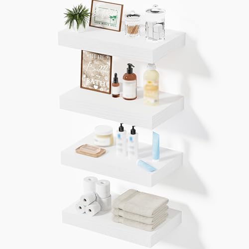 Floating Shelves for Wall, Bathroom Shelves Over Toilet, Wall Shelves & Book Shelf for Room, Hanging Shelf, Modern Wooden Wall-Mounted Small Floating Shelves, 12x7x1.5 in (White, Set of 4) - color: White, size: 12"(set of 4)