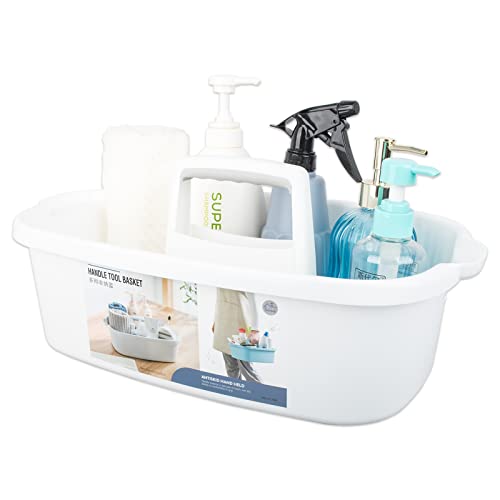 Large Cleaning Supplies Caddy Portable Shower Basket Supply Organizer with Handle Plastic Bucket Tool Storage for Bathroom, Bedroom, Kitchen, College Dorm, Garden, White - color: White, size: Large, 1pc