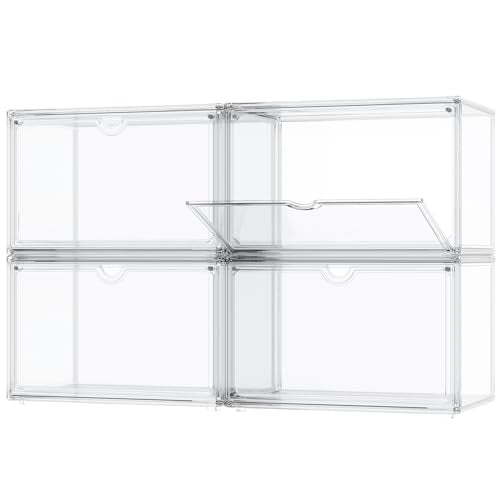 Acrylic Display Cases for Collectibles - Stackable Plastic Storage Shoe Boxes - Magnetic Lid, Figure Organizer - size: Side Door-4pcs