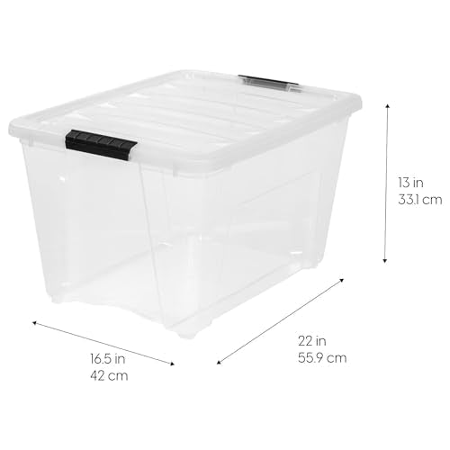 IRIS USA 54 Qt Stackable Plastic Storage Bins with Lids, 12 Pack - BPA-Free, Made in USA - See-Through Organizing Solution, Latches, Durable Nestable Containers, Secure Pull Handle - Clear - color: Clear, size: 54 Qt, style: 12 Pack