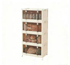 4 Tier Stackable Organiser With Door And Wheels Foldable Storage Box,For Wardrobes,Living Rooms,Bedrooms And Offices(White)