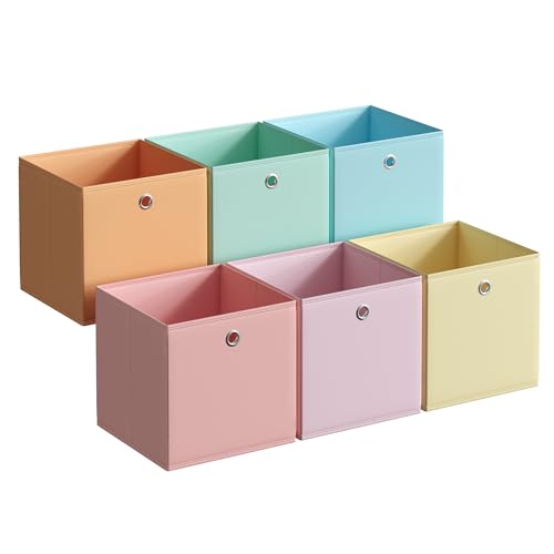 SONGMICS Storage Cubes, Set of 6 Odorless Foldable Storage Boxes, 11.8 x 11.8 x 11.8 Inches, Closet Organizers for Shelf, Rainbow Storage Bins, Colorful Fabric Bins for Bedroom, Living Room URFB230X01 - color: Multi-color 1, size: M (11.8"L x 11.8"W x 11.