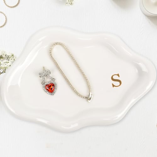 Jewelry Tray Ring Dish Holder - Ceramic Trinket Dish, Cloud Ring Holder for Women, Personalized Initial Key Bowl, Decorative Vanity Tray, Cute Jewelry Plate, Aesthetic Room Decor, Engagement Gift, s - color: s