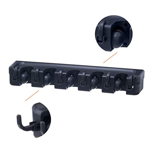 Superio Mop and Broom Holder 2 Pack Wall Mount Black Cleaning Tools Wall Organizer, 3 Rack Slots / 4 Hooks for Kitchen Closet, Garage, Garden, Office - color: Black, size: Large, 2-pack