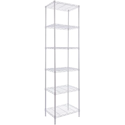 GIOTORENT 6-Tier Storage Shelves Standing Shelving Metal Units, Adjustable Height Wire Shelf Display Rack for Pantry Laundry Bathroom Kitchen 16.6” x 11.8” x 63”, White - color: White, size: 11.8D x 16.6W x 63.0H (6Tier)