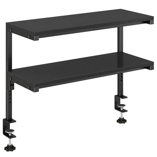 IBUYKE Clamp on Desk Shelf, 22.8” Large Desk Extender Shelves,Tool-Free Flexible Repositioning and Adjustable 2-Tier Storage Shelves for Desktop Accessories Below Desk TMZ010B - color: Black