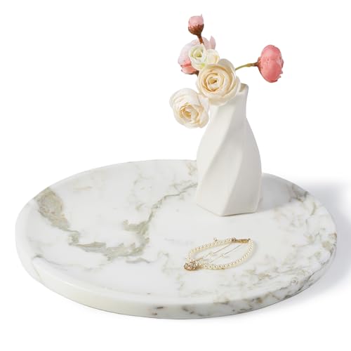 Karibiber Marble Serving Tray, 11.8in Round Vanity Tray for Bathroom Countertop, Calacatta Candle Holder for Coffee Table/Kitchen, Stone Home Decorative Catchall Tray for Perfume - color: Calacatta Golden