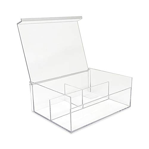 Isaac Jacobs 3-Compartment Clear Acrylic Organizer with Lid (6.7" L x 8.6" W x 3.4" H), Multi-Sectional Tray, Storage Solution for Makeup, School & Office Supplies (1 Large, 2 Medium) - size: 1 Large, 2 Medium