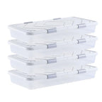 VEVOR Under Bed Storage with Wheels, 31.7 x 15.6 x 6.9 inch Underbed Containers, Underbed Shoes Organizer with Lid & Gray Latch, Rolling Under the Bed Storage Bins for Clothes Shoes Blankets, 4 Pack