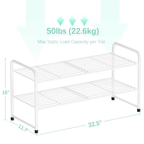SUFAUY 2-Tier 33" Wide Shoe Rack, Closet Metal Wire, Stackable, White - color: White, size: 2 Tier