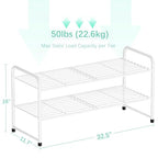 SUFAUY 2-Tier 33" Wide Shoe Rack, Closet Metal Wire, Stackable, White - color: White, size: 2 Tier
