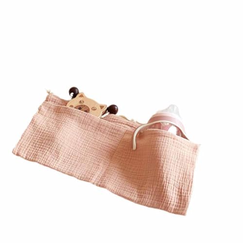 Cotton Baby Bedside Hanging Storage Bag,2 Pockets Organizer for Baby Cribs and Toys (Pink) - color: Pink