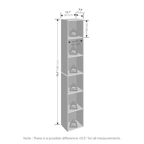 Furinno Cubicle 6-Tier Closet Organizers and Storage, Closet Organizer, Open Shelf Closet Storage, 21.1" W, for Wardrobe, Bedroom, Living Room, Blackwood - color: Blackwood, size: 6-Tier; 21.1" W