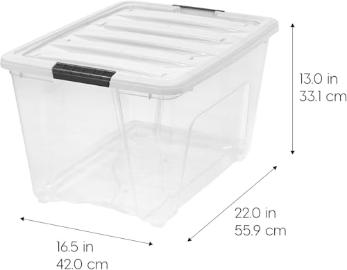 IRIS USA 12-Pack 54 Quart Stackable Storage Bins with Lids [Made in USA] - Everyday Organizer Latching Clear Plastic Organization Containers Closet Bedroom Shelving Units Home Storage - Clear/White - color: Clear/White, size: 54 Qt, style: 12 Pack