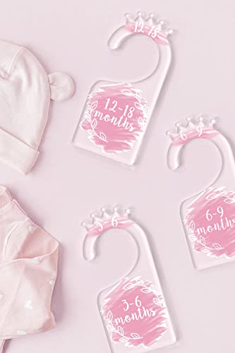 OneDream Baby Closet dividers Hanger separators - Set of 7 Baby Clothes dividers for Closet from Newborn to 24 Months, Acrylic Infant Clothes Divider (Pink) - color: Pink