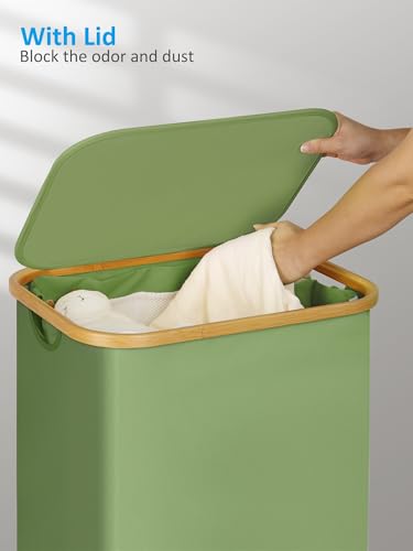 efluky Laundry Basket with Wheels, Tall Rolling Laundry Hamper with Lid and Removable Bag, Aesthetic Dirty Clothes Hamper on Wheels for Laundry Room, Bedroom, Dorm and Bathroom, 100L Green - color: Green, size: 100L